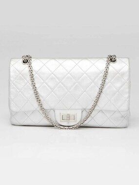 Chanel Silver 2.55 Reissue Quilted Classic Calfskin Leather 227 Jumbo Flap Bag